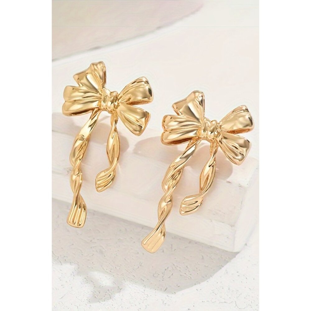 Women's Gold Twisted Bow Drop Earrings Size OS